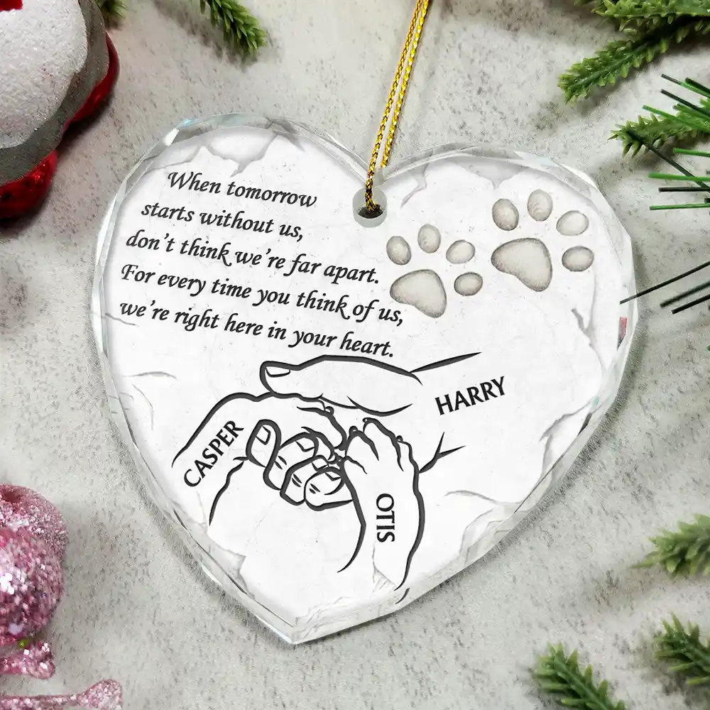 Dog Memorial Our Hearts Still Ache In Sadness - Personalized Heart Shaped Glass Ornament - Image 4