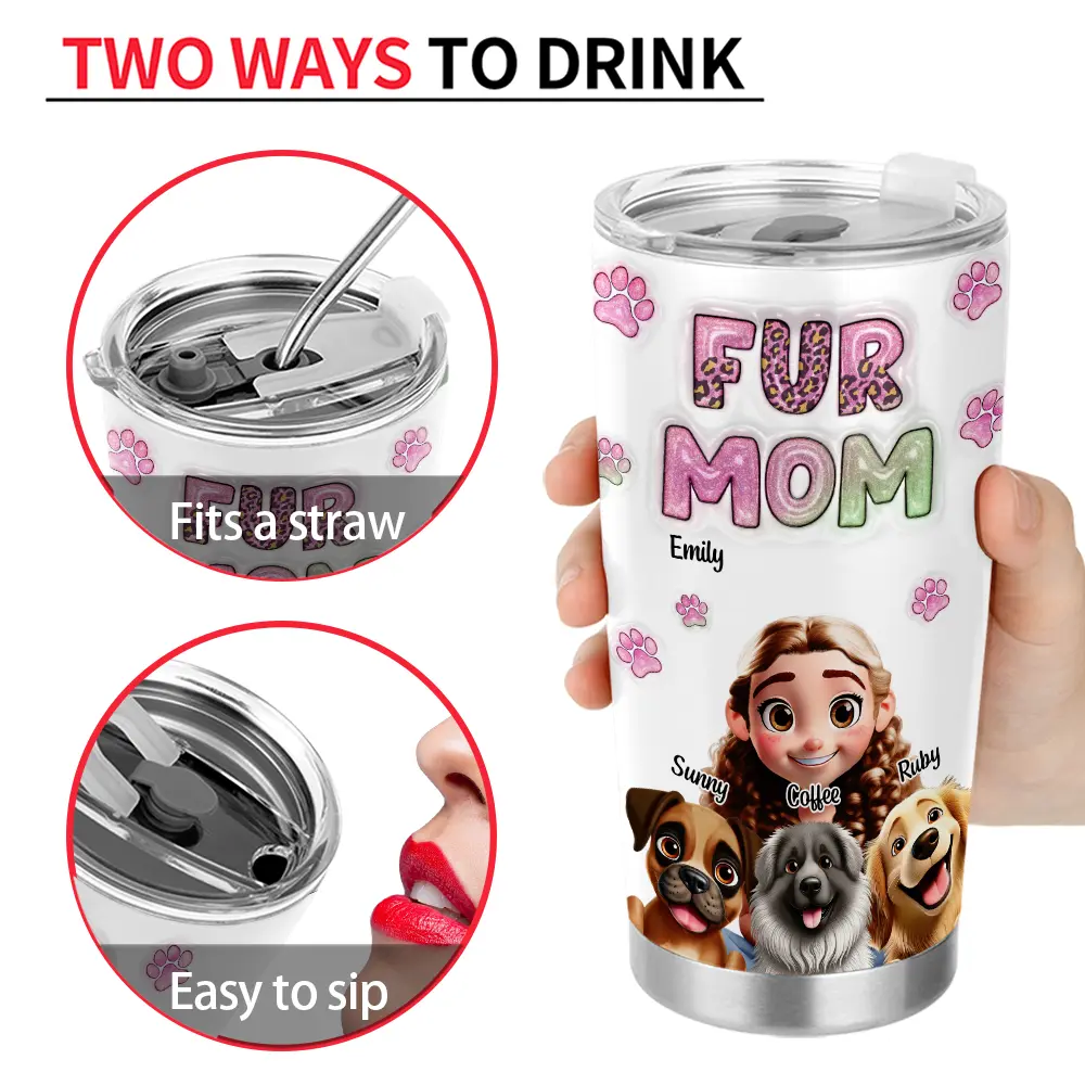 Dog Mom 3D Effect - Personalized Tumbler - Image 4
