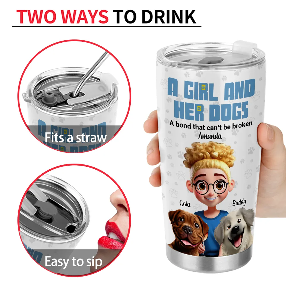 Dog Mom A Girl And Her Dog 3D Effect - Personalized Tumbler - Image 3