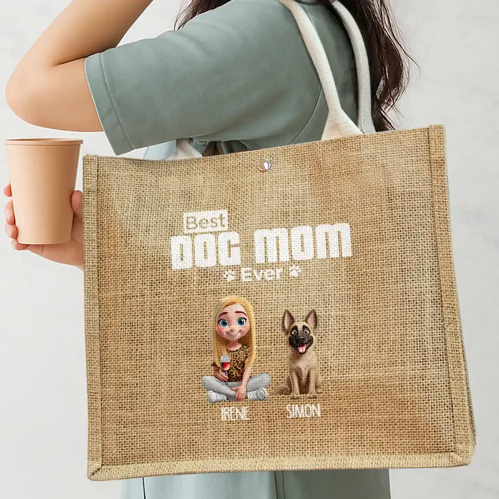 Dog Mom A Girl And Her Dog - Personalized Jute Beach Bag - Image 5