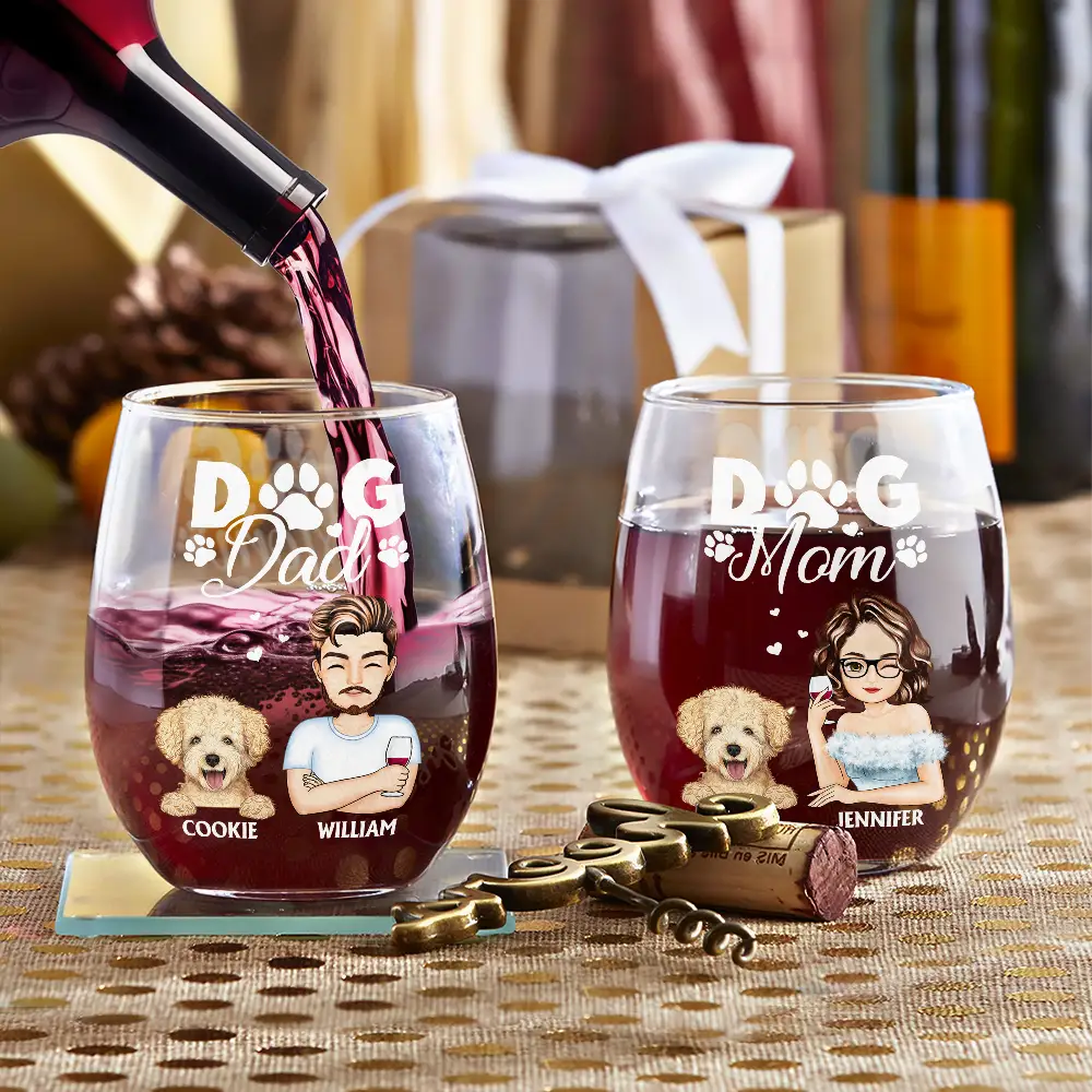 Dog Mom And Dog Dad - Personalized Stemless Wine Glass - Image 3