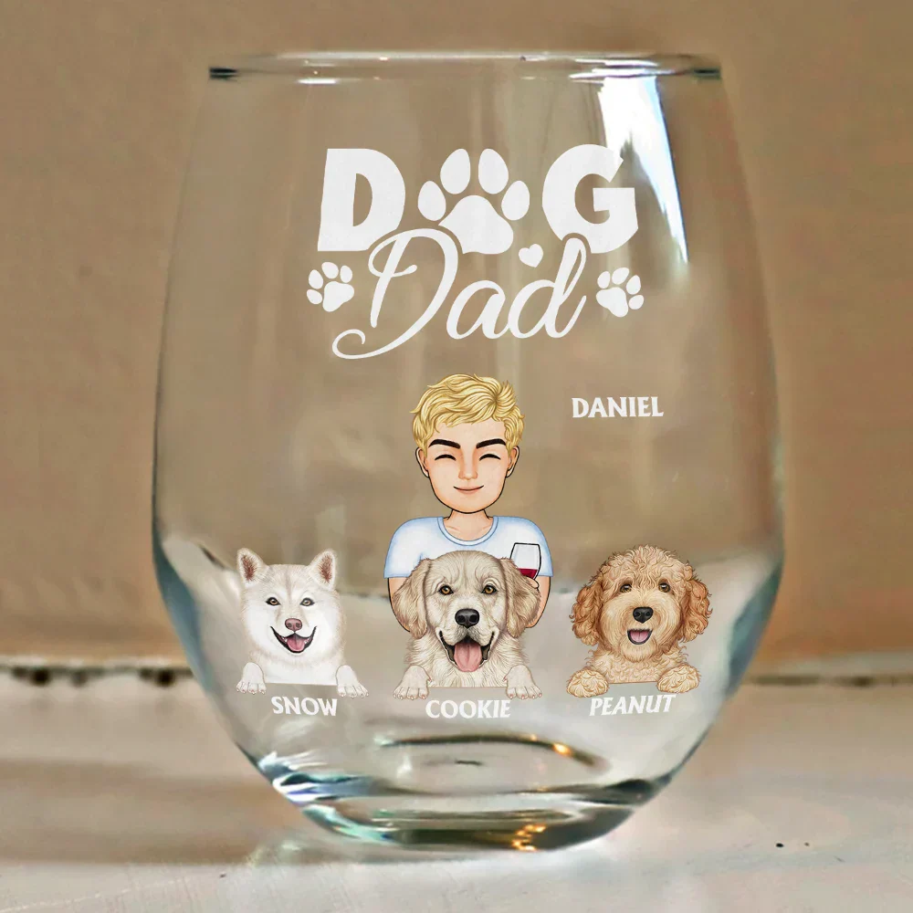 Dog Mom And Dog Dad - Personalized Stemless Wine Glass - Image 4