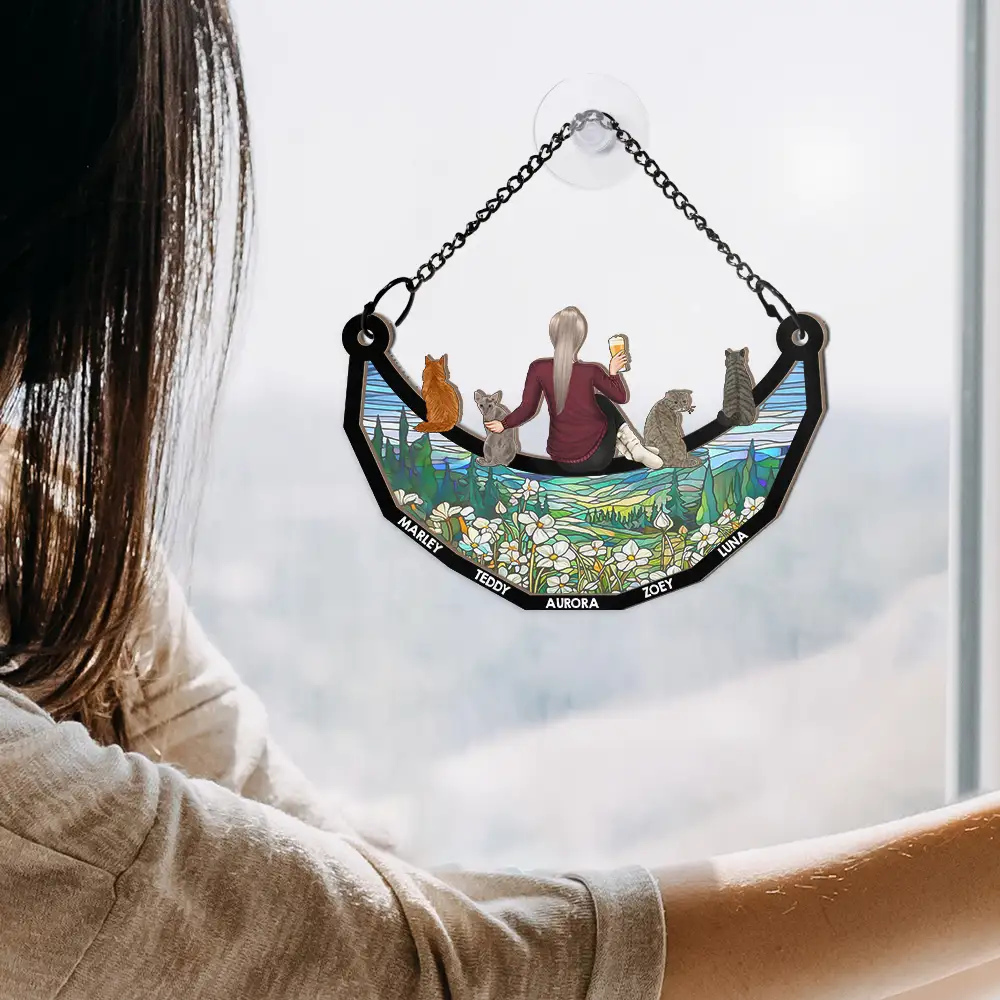 Dog Mom Cat Mom Dog Dad Cat Dad - Personalized Window Hanging Suncatcher Ornament - Image 5