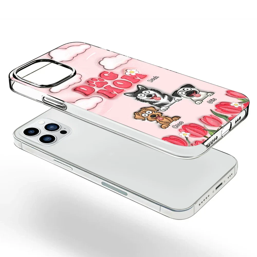 Dog Mom Cat Mom Fur Mom Flower - 3D Inflated Effect Printed Personalized Clear Phone Case - Image 3