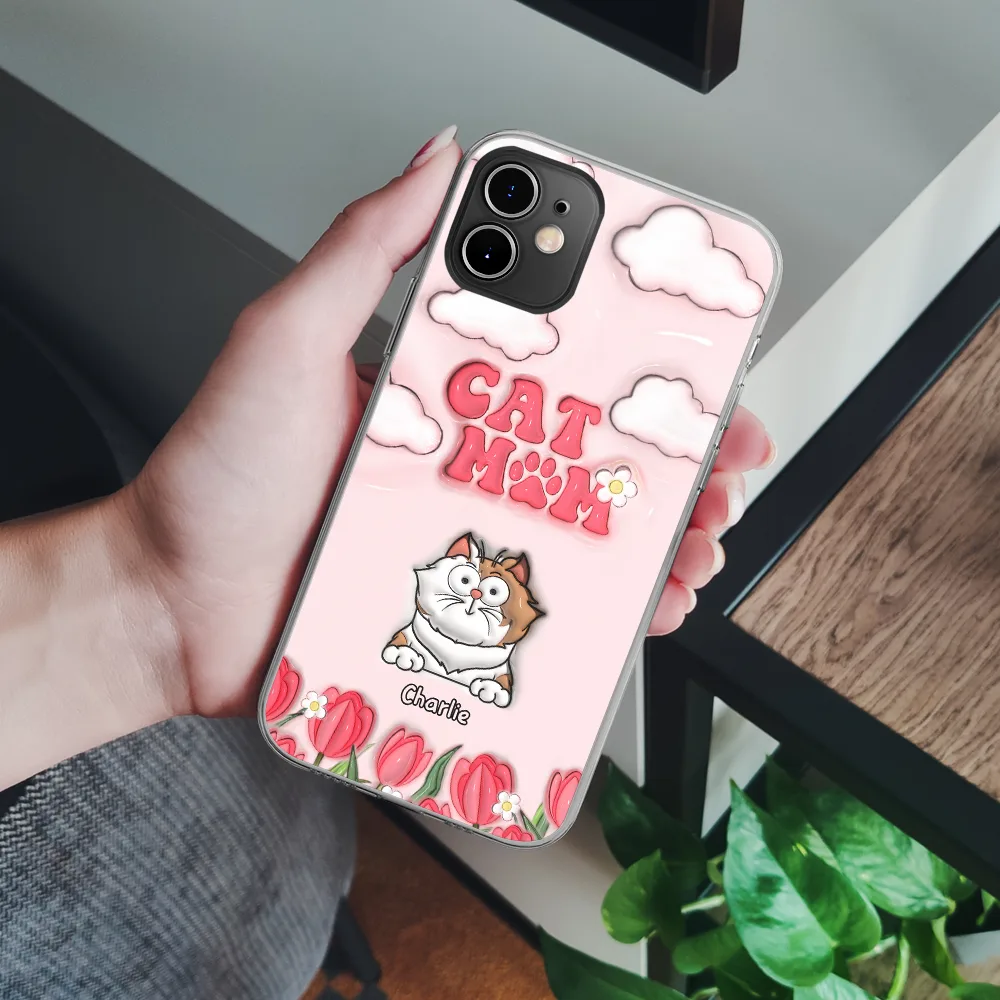 Dog Mom Cat Mom Fur Mom Flower - 3D Inflated Effect Printed Personalized Clear Phone Case - Image 4