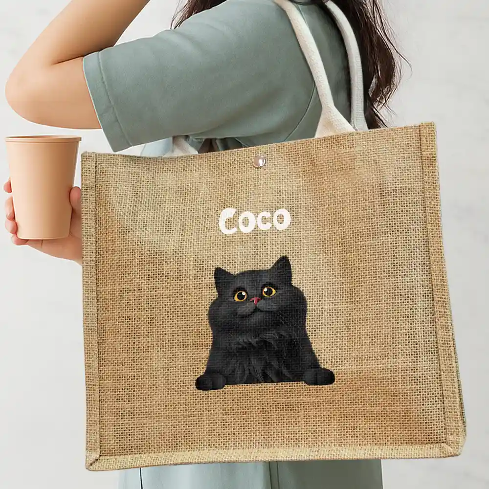 Dog Mom Cat Mom - Personalized Jute Beach Bag - Image 3