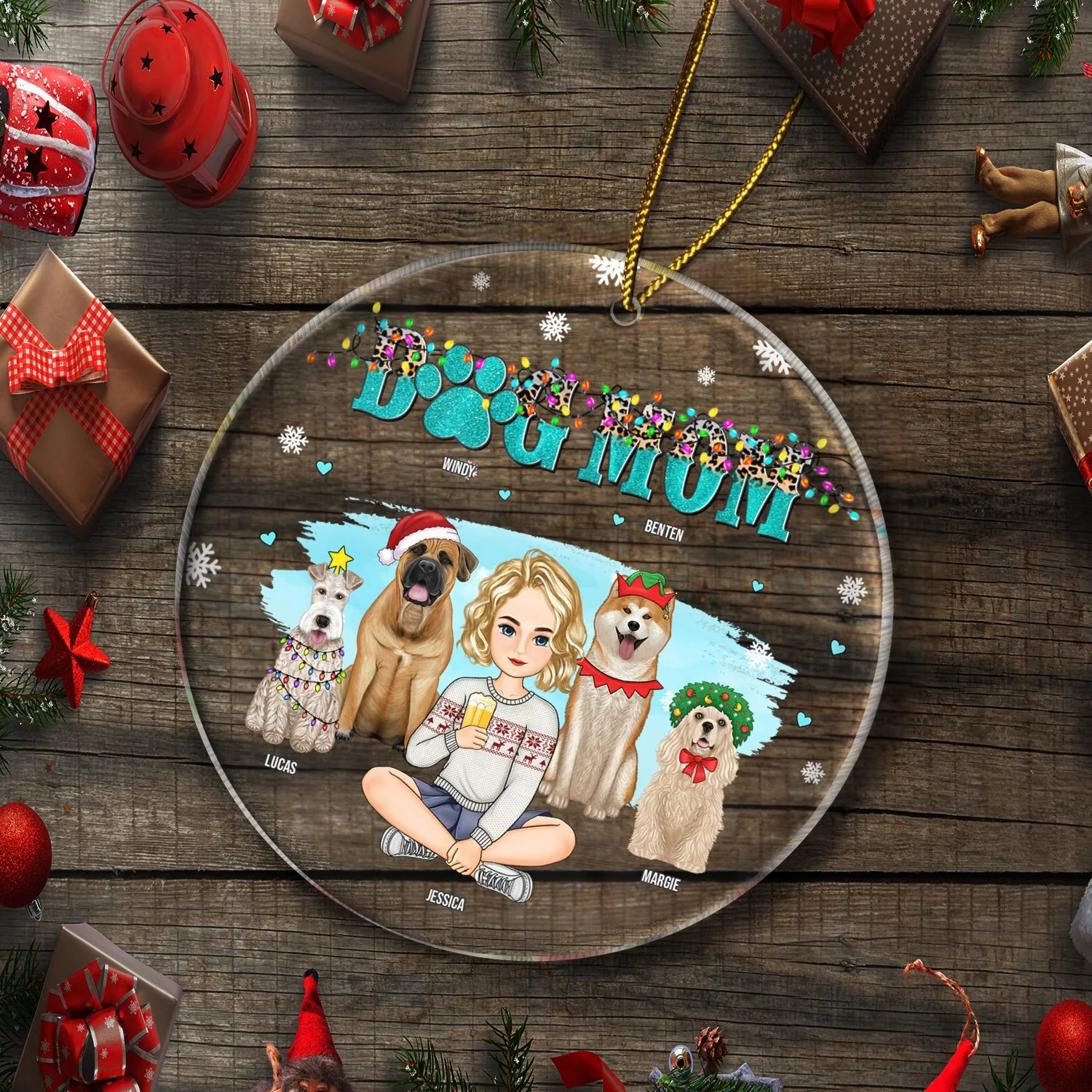 Dog Mom - Christmas Gift For Dog Lovers - Personalized Circle Acrylic Ornament - Image 5