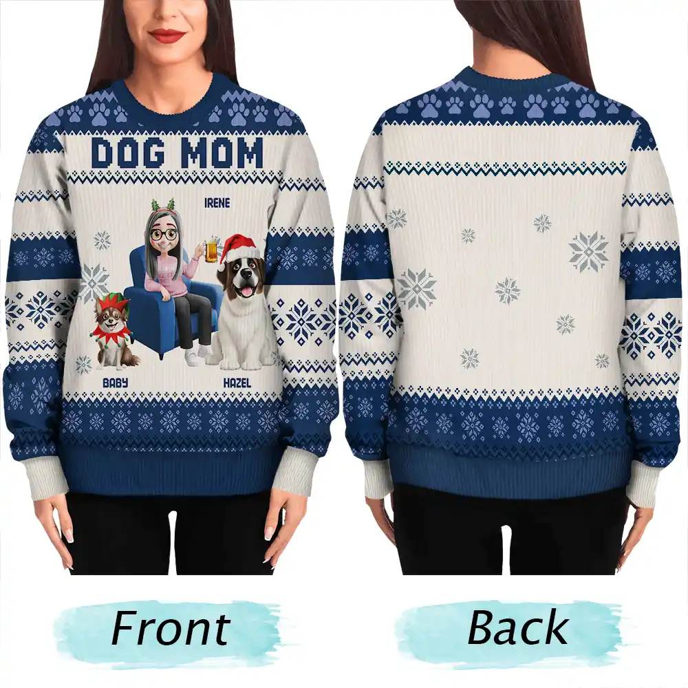 Dog Mom Dog Dad 3D Effect Dog - Personalized Unisex Ugly Sweater - Image 5