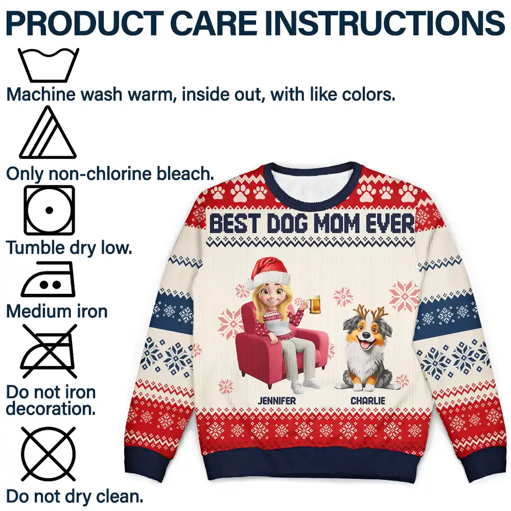 Dog Mom Dog Dad 3D Effect Dog - Personalized Unisex Ugly Sweater - Image 7