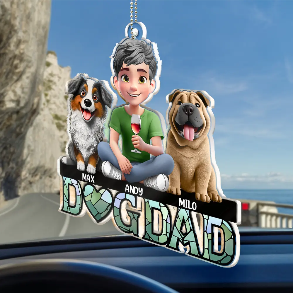 Dog Mom Dog Dad 3D Effect - Personalized Acrylic Car Hanger - Image 2