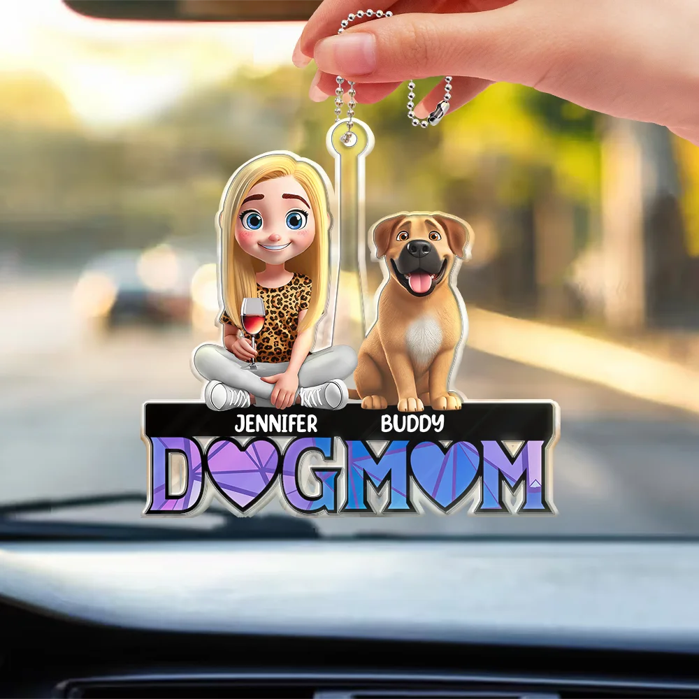 Dog Mom Dog Dad 3D Effect - Personalized Acrylic Car Hanger - Image 3