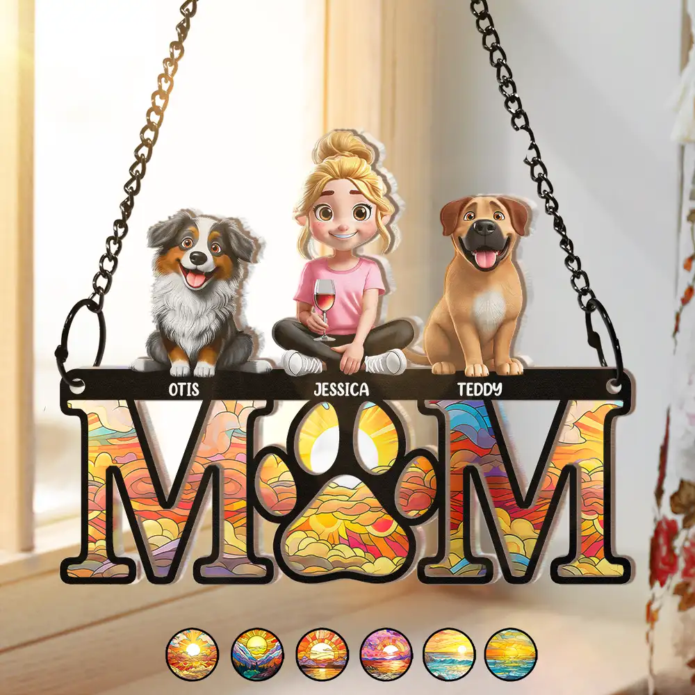 Dog Mom Dog Dad 3D Effect - Personalized Window Hanging Suncatcher Ornament - Image 2