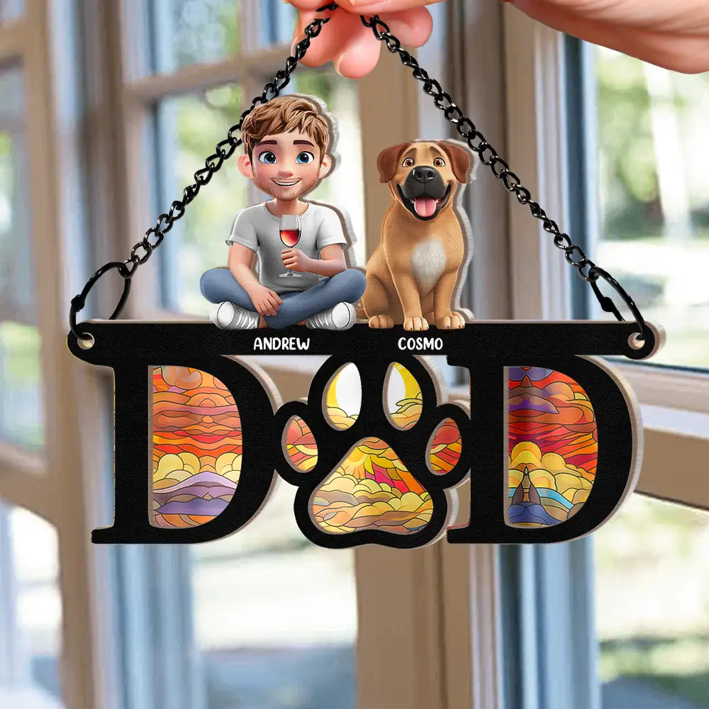 Dog Mom Dog Dad 3D Effect - Personalized Window Hanging Suncatcher Ornament - Image 3
