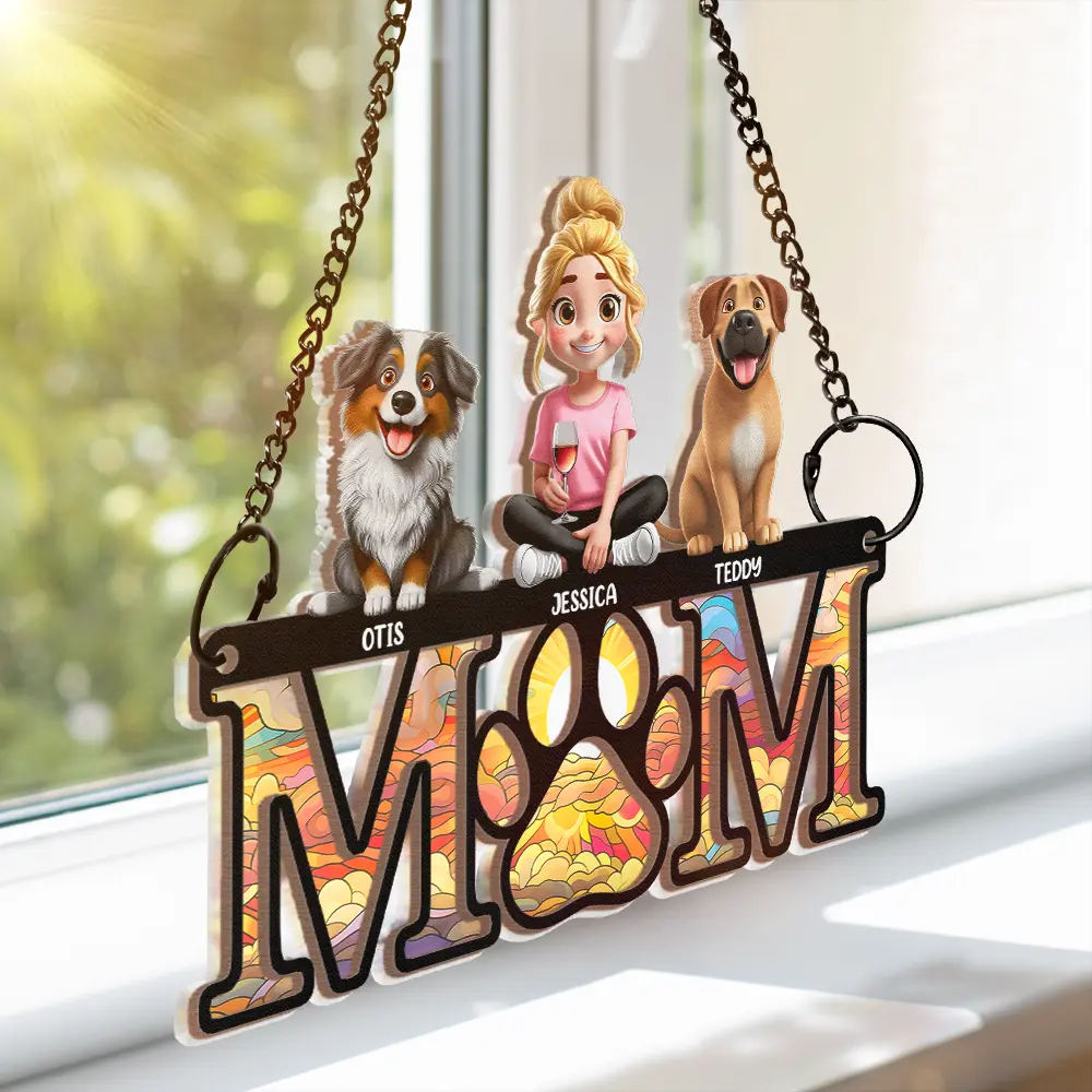 Dog Mom Dog Dad 3D Effect - Personalized Window Hanging Suncatcher Ornament - Image 4