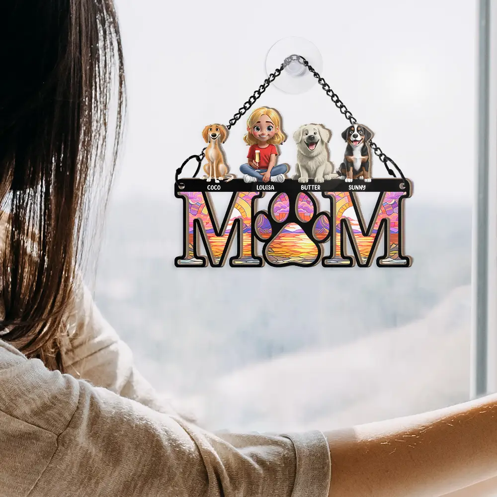 Dog Mom Dog Dad 3D Effect - Personalized Window Hanging Suncatcher Ornament - Image 5