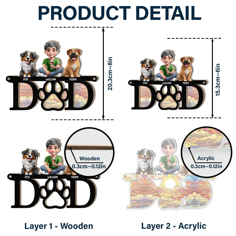 Dog Mom Dog Dad 3D Effect - Personalized Window Hanging Suncatcher Ornament - Image 6