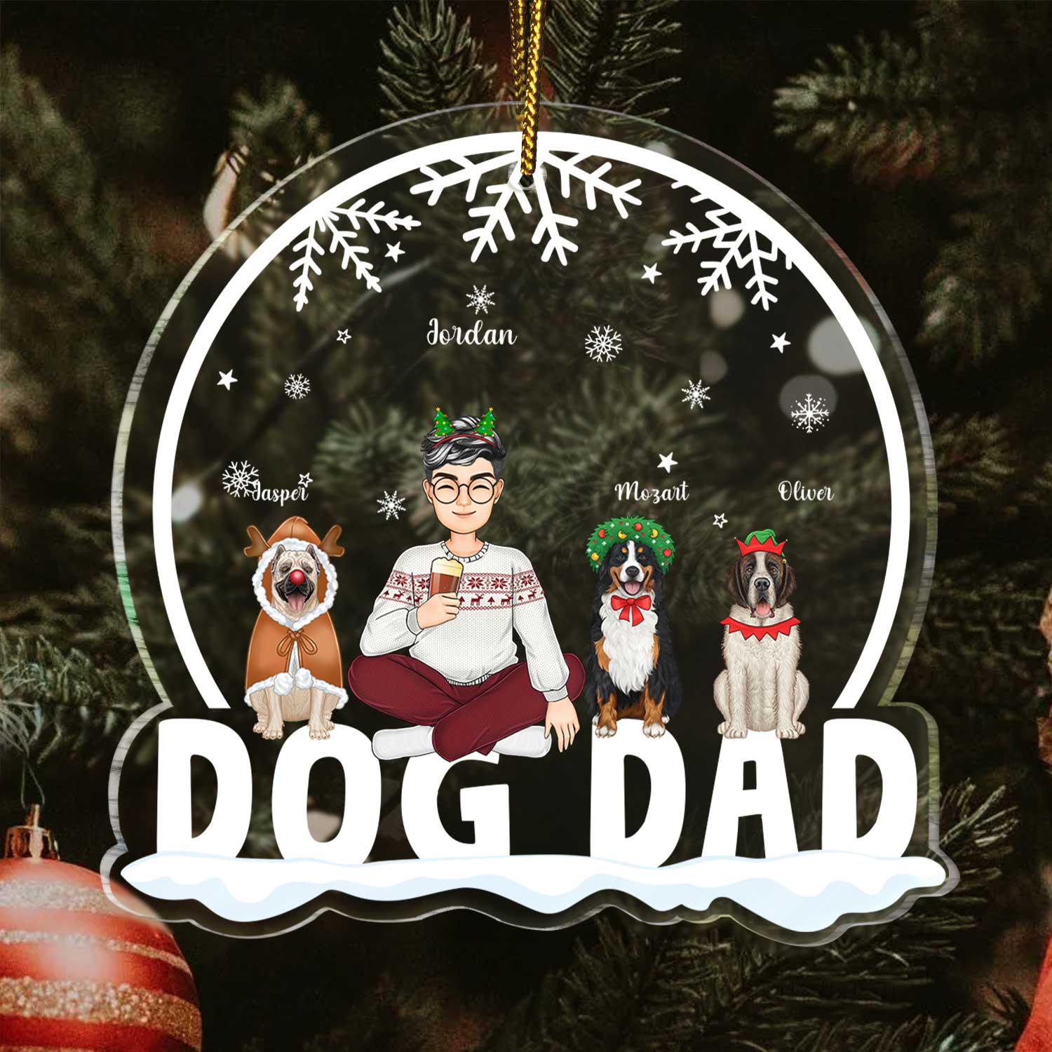 Dog Mom Dog Dad - Christmas Gift For Dog Lovers - Personalized Custom Shaped Acrylic Ornament - Image 3