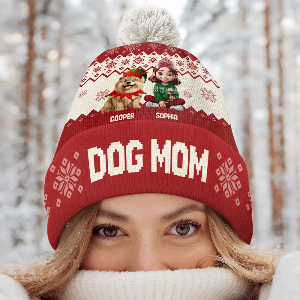 Dog Mom Dog Dad Christmas - Personalized Bobble Beanie Hat - Image 4