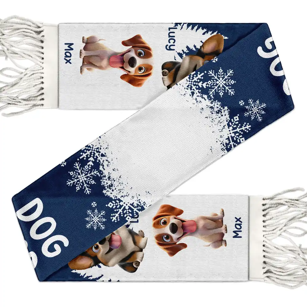 Dog Mom Dog Dad Christmas - Personalized Wool Scarf With Tassel - Image 3