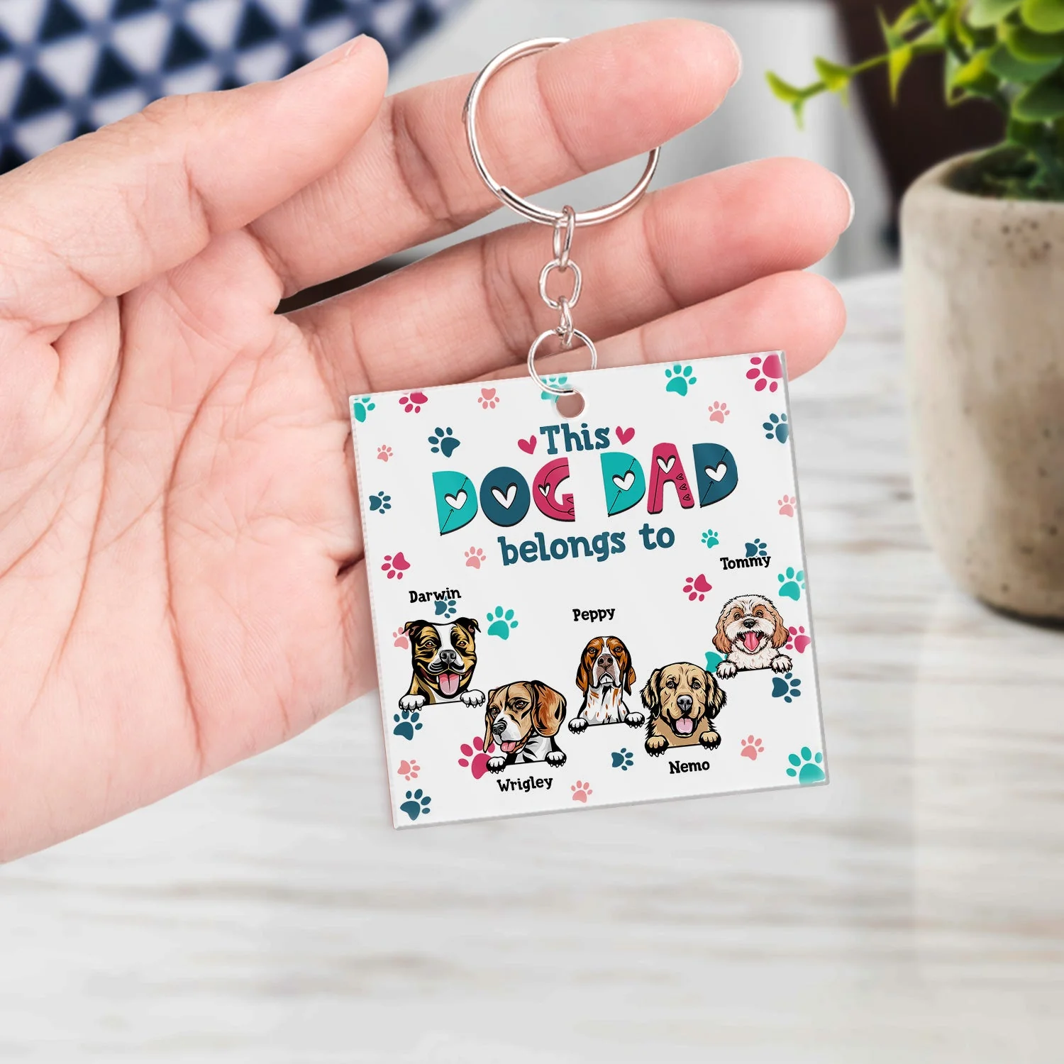Dog Mom Dog Dad Cute Colorful Paw Prints - Birthday Gift For Pet Lovers - Personalized Custom Acrylic Keychain - Image 4