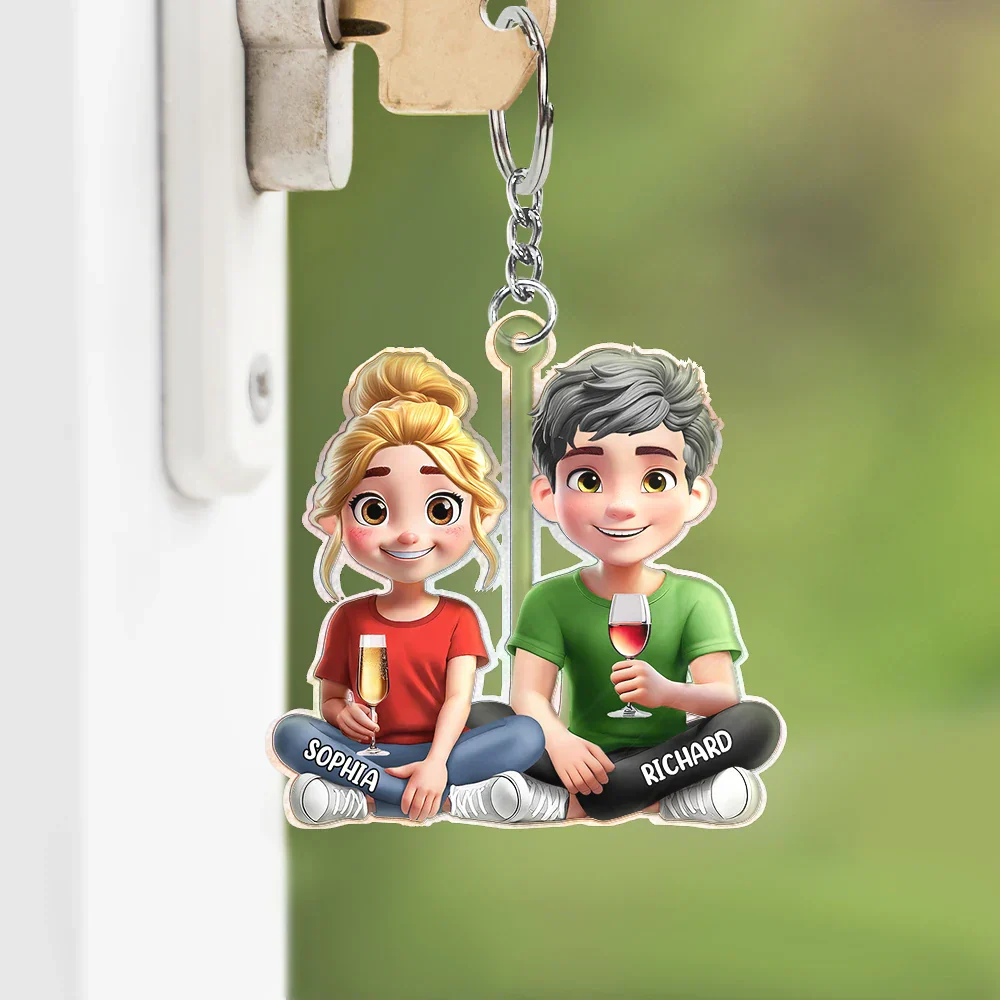 Dog Mom Dog Dad Dog Couple 3D Effect - Personalized Cutout Acrylic Keychain - Image 3