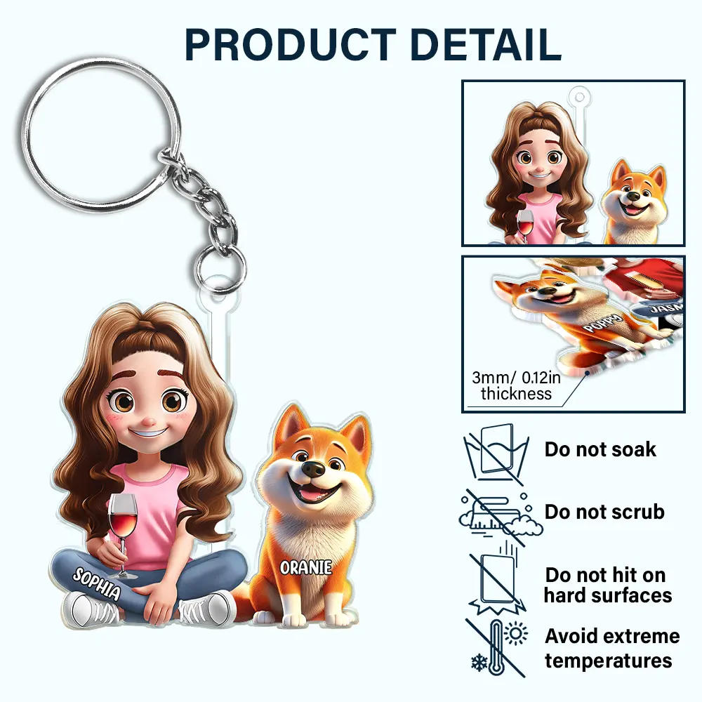Dog Mom Dog Dad Dog Couple 3D Effect - Personalized Cutout Acrylic Keychain - Image 5