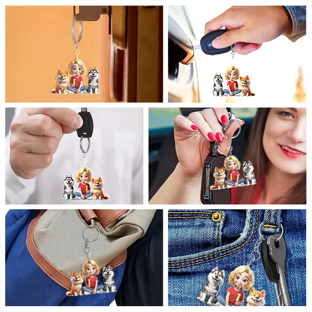 Dog Mom Dog Dad Dog Couple 3D Effect - Personalized Cutout Acrylic Keychain - Image 6