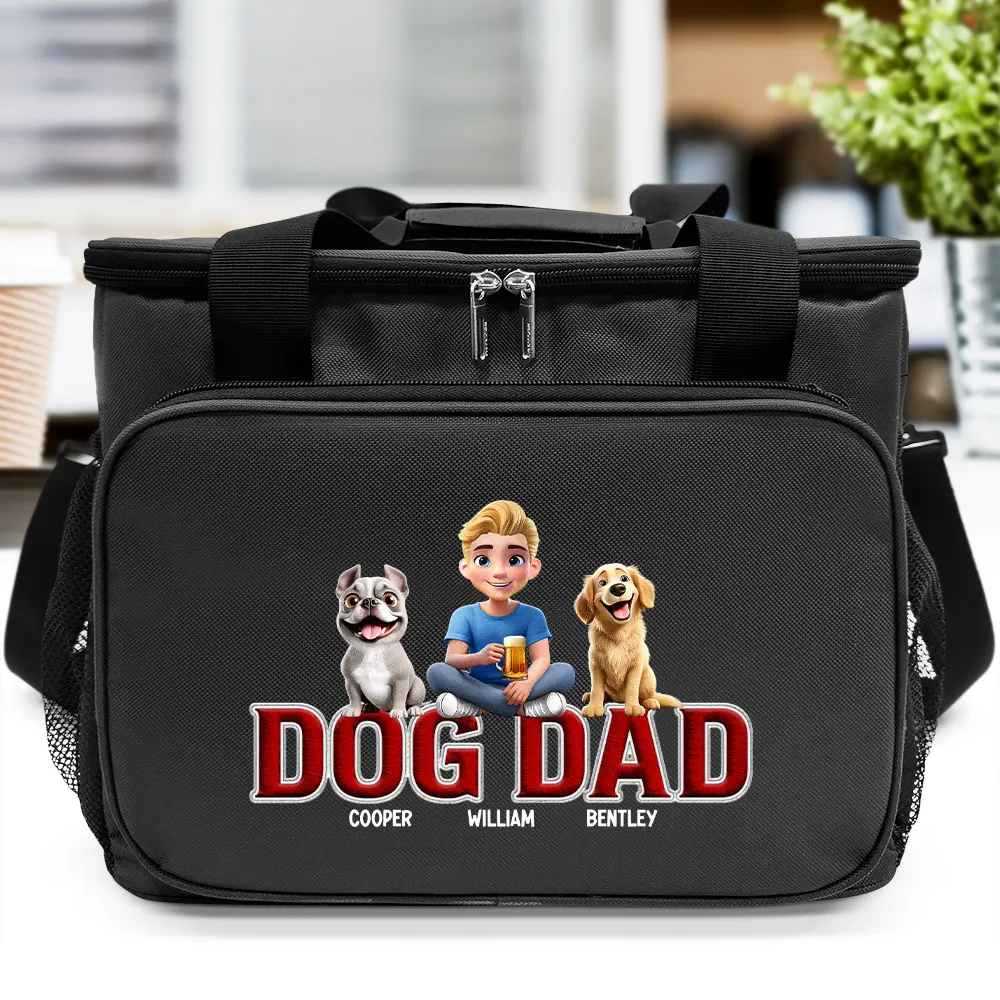 Dog Mom Dog Dad - Embroidery Text Effect Printed, Personalized Lunch Bag, Cooling Tote