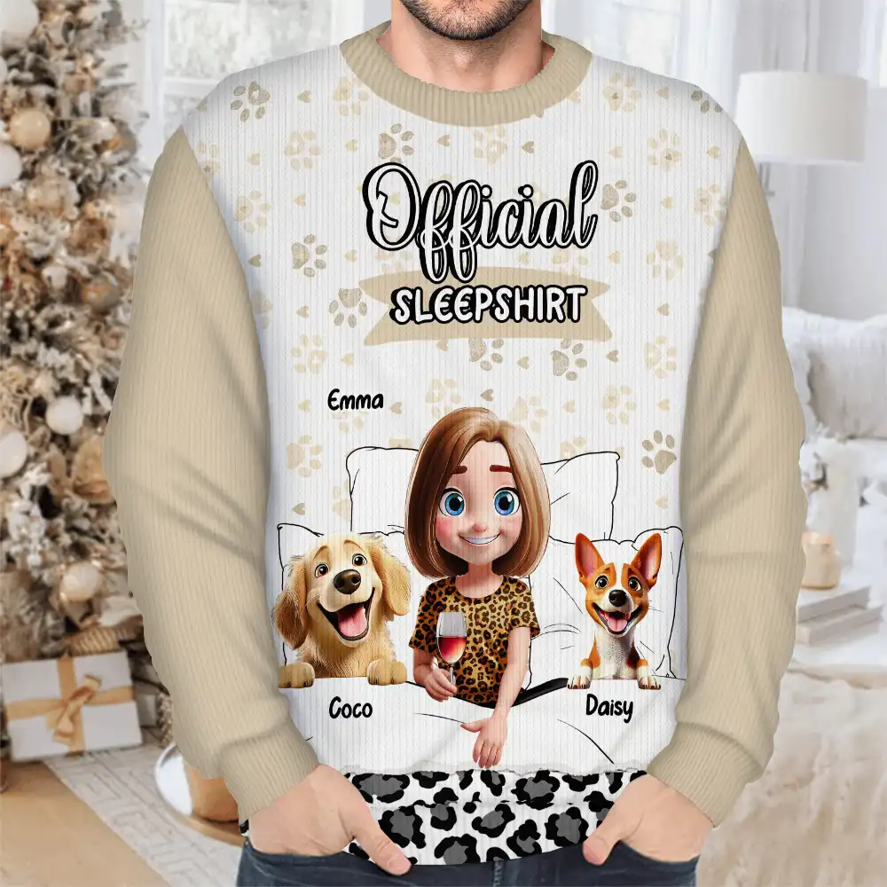 Dog Mom Dog Dad Official Sleep Shirt - Personalized Unisex Ugly Sweater - Image 4