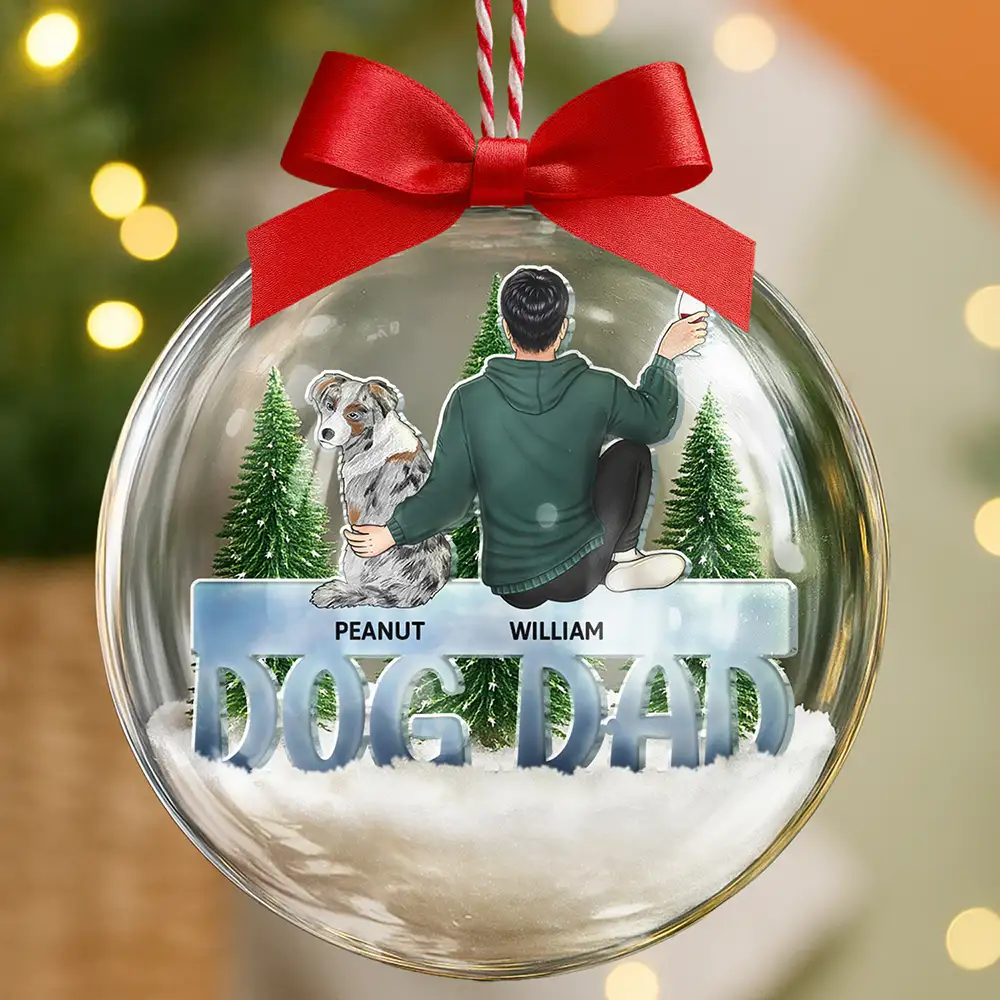 Dog Mom Dog Dad - Personalized 3D Acrylic Ball Ornament - Image 2