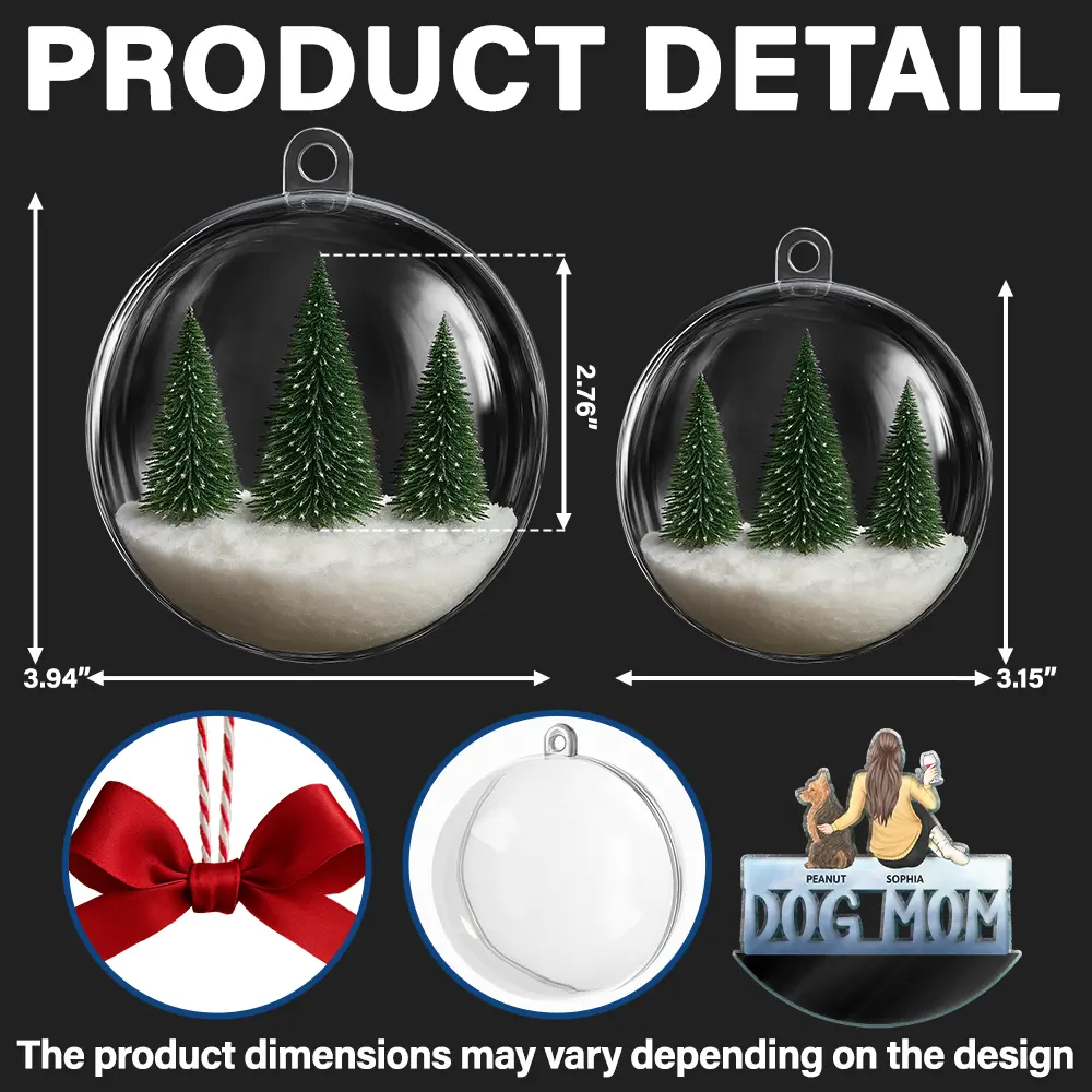 Dog Mom Dog Dad - Personalized 3D Acrylic Ball Ornament - Image 3