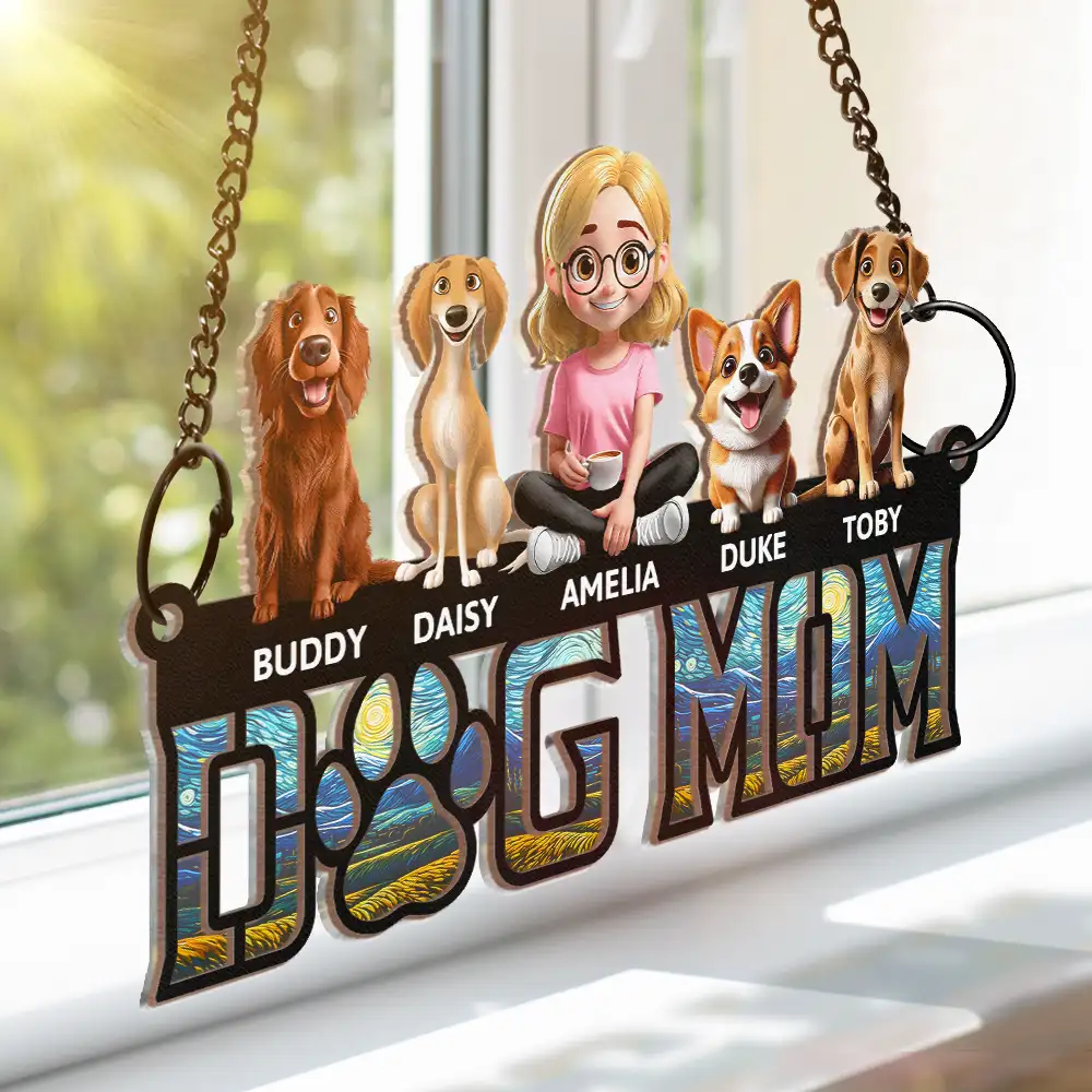 Dog Dad Dog Mom - Personalized Window Hanging Suncatcher Ornament - Image 3