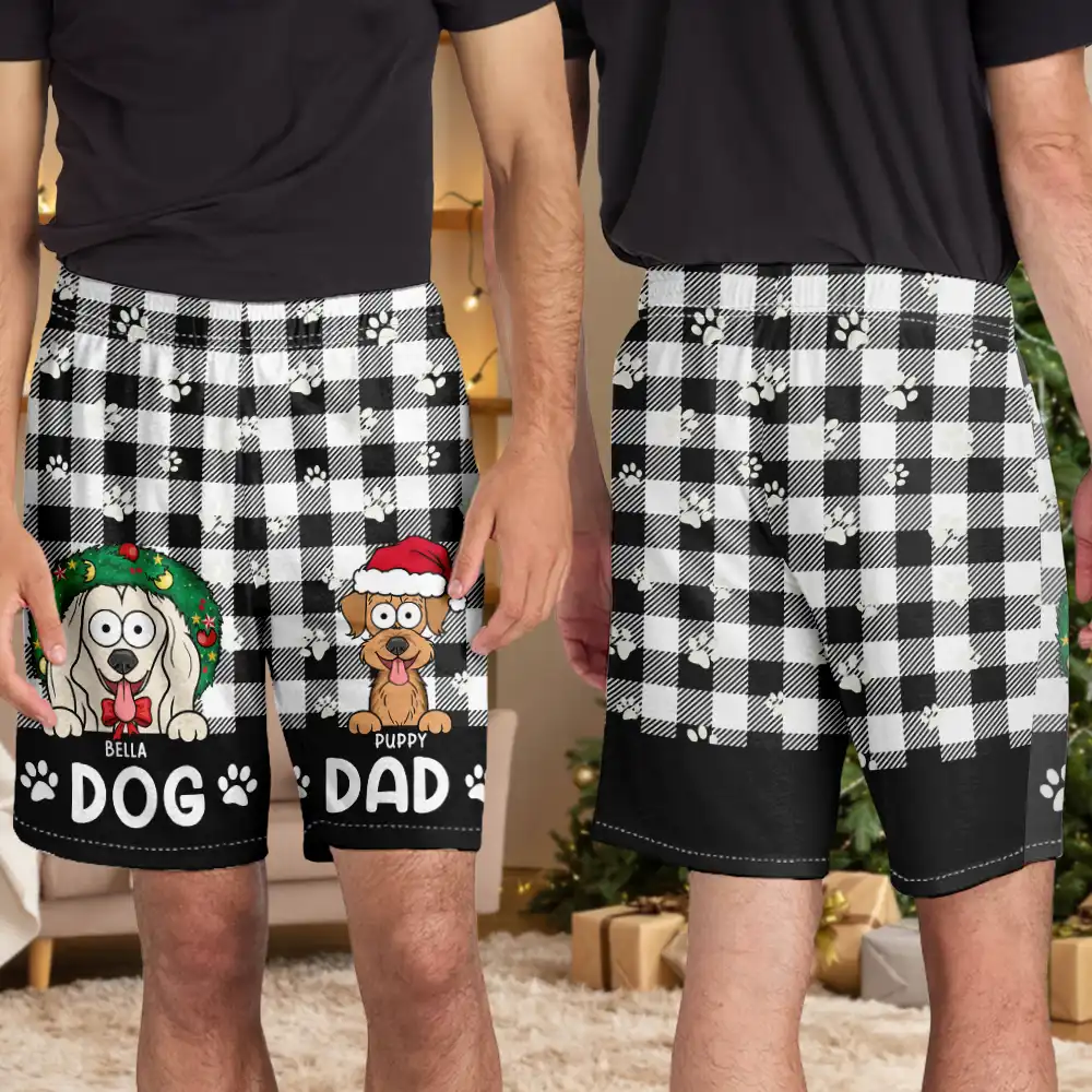 Dog Mom Dog Dad Plaid Pattern - Personalized Pajama Shorts - Image 4