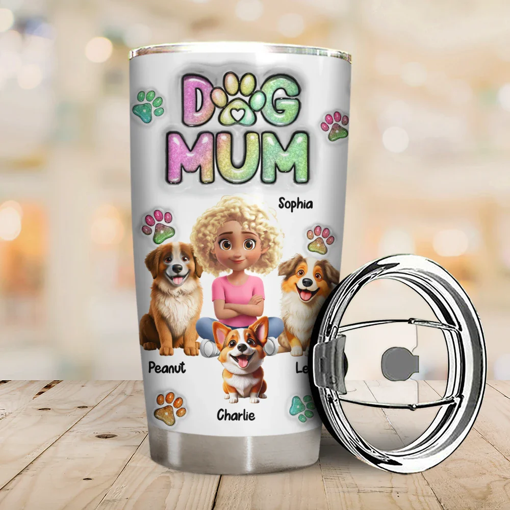Dog Mom Dog Dad Sitting - 3D Inflated Effect Printed Tumbler, Personalized Tumbler - Image 2