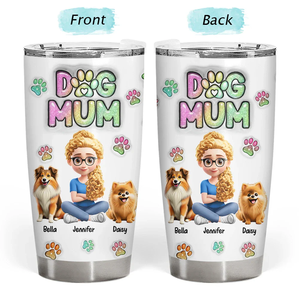Dog Mom Dog Dad Sitting - 3D Inflated Effect Printed Tumbler, Personalized Tumbler - Image 3