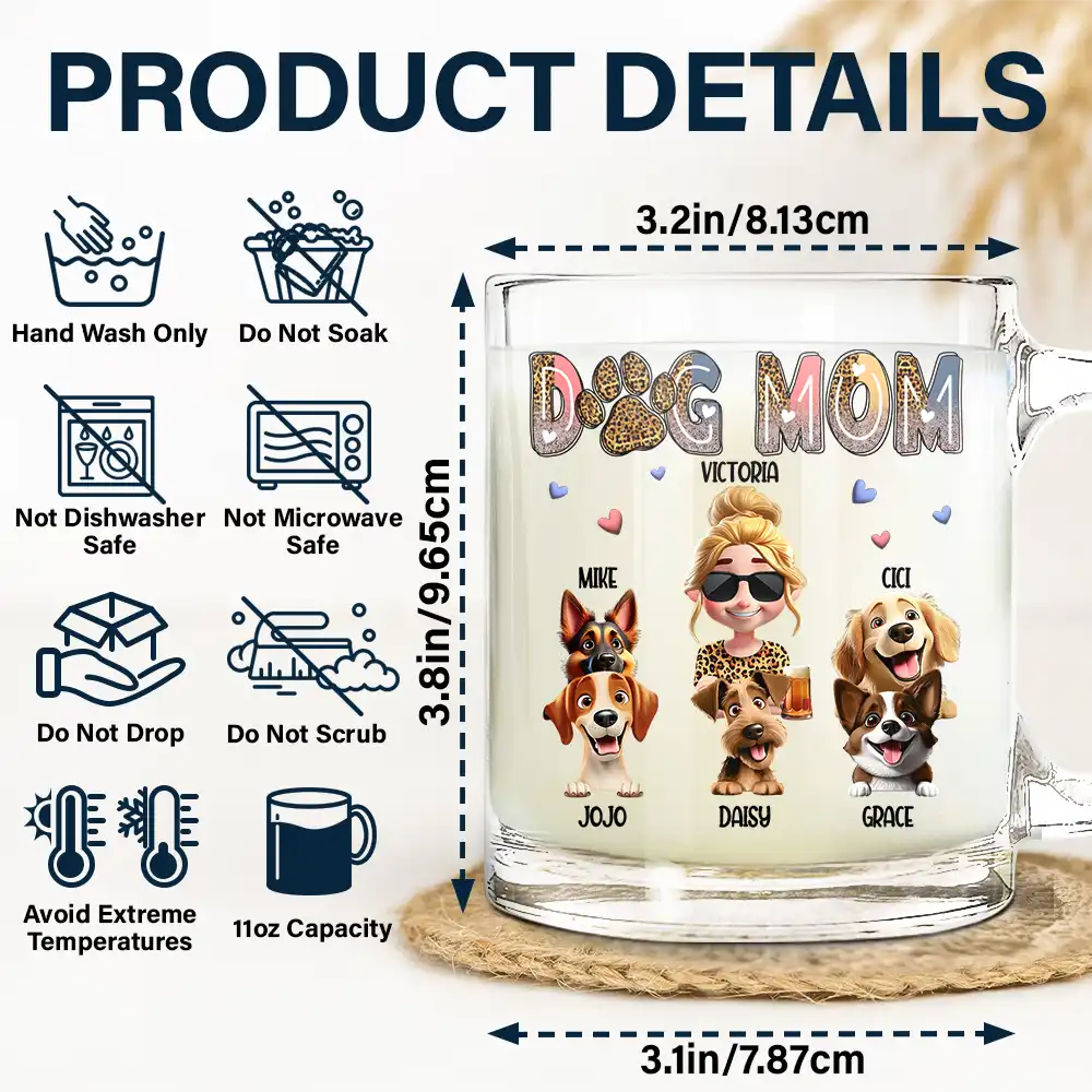 Dog Mom Dog Mama 3D Effect - Personalized Glass Mug - Image 5
