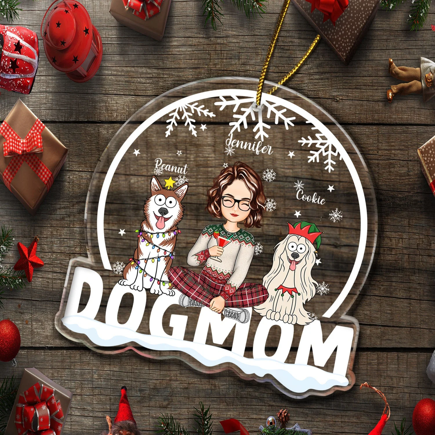 Dog Mom Funny Cartoon Dogs Snowdome - Christmas Gift For Dog Lovers - Personalized Custom Shaped Acrylic Ornament - Image 5