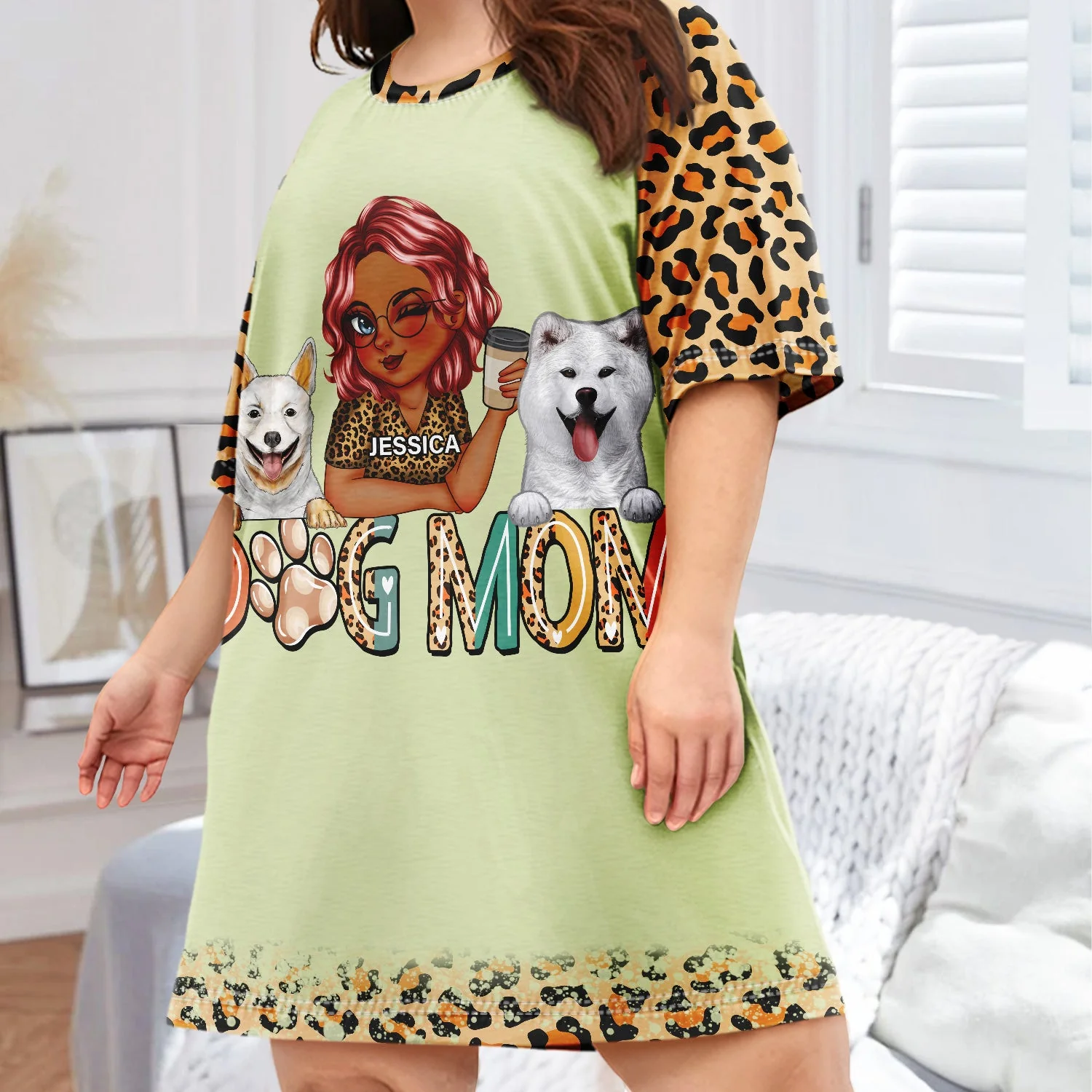 Dog Mom - Funny Gift For Dog Lovers, Pet Lovers - Personalized Women's Sleep Tee - Image 3