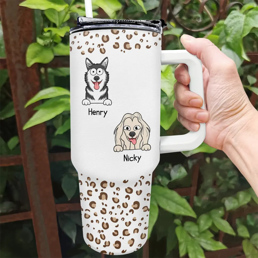 Dog Mom Leopard Pattern - Personalized 40oz Tumbler With Straw - Image 2