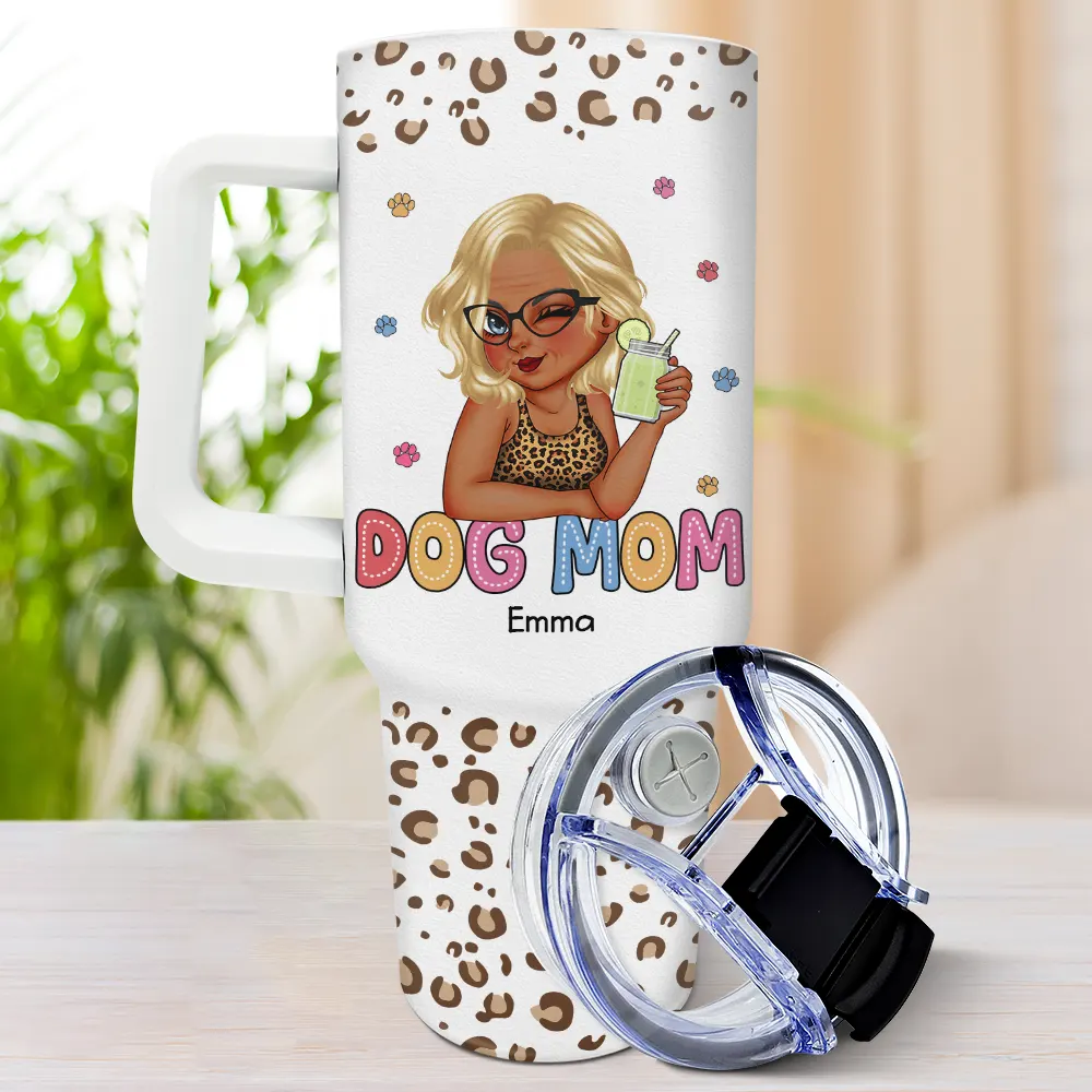 Dog Mom Leopard Pattern - Personalized 40oz Tumbler With Straw - Image 3