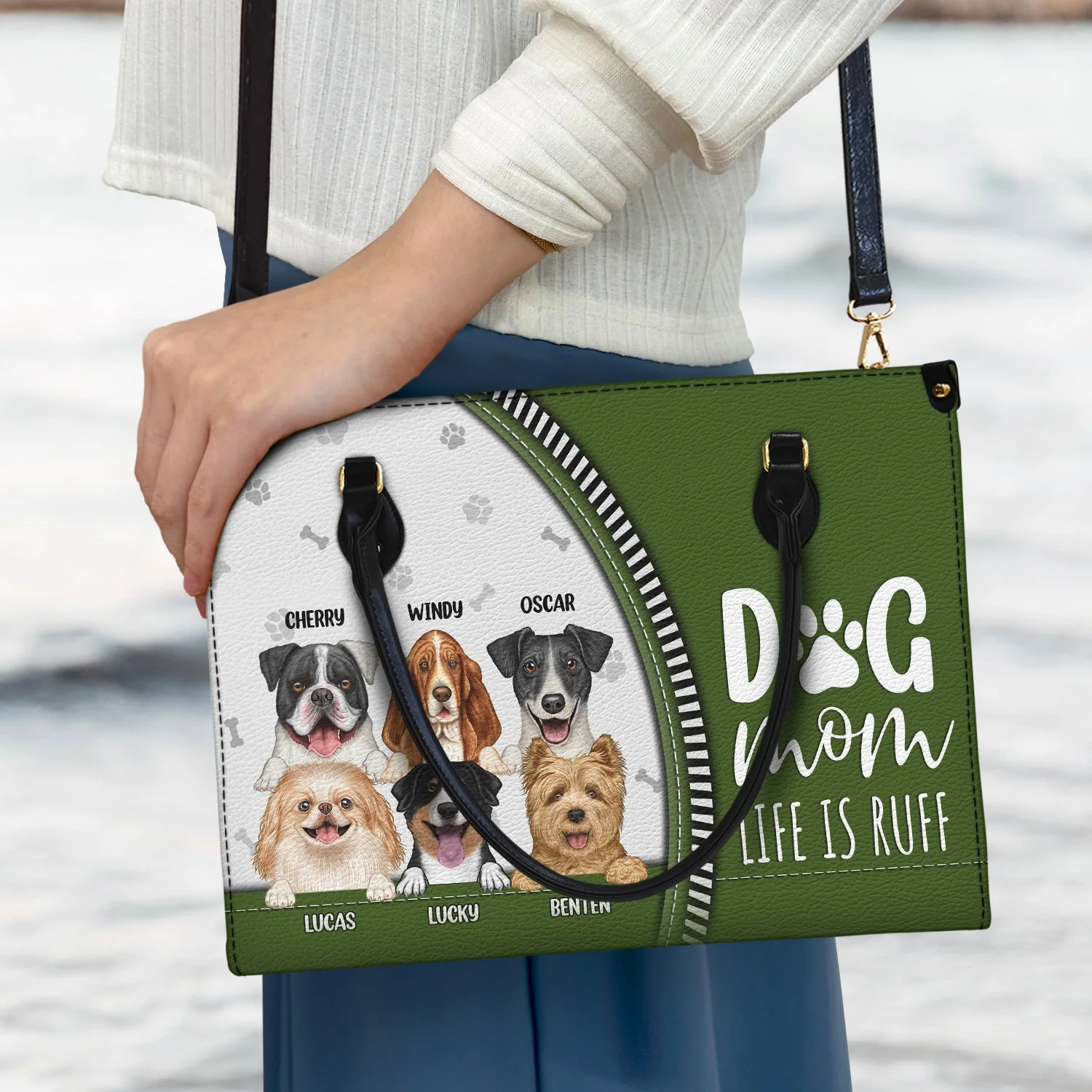 Dog Mom Life Is Ruff - Gift For Dog Mom - Personalized Leather Bag - Image 3