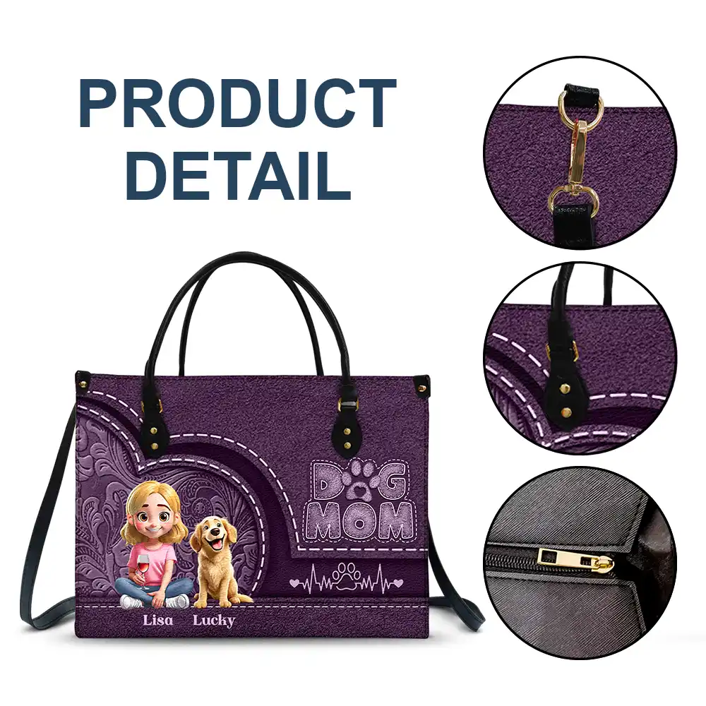 Dog Mom Mum 3D Effect - Personalized Leather Bag - Image 7