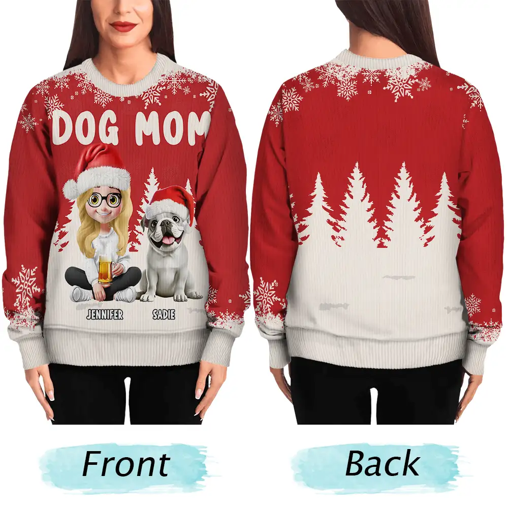 Dog Mom Mum 3D Effect White Trees - Personalized Unisex Ugly Sweater - Image 5