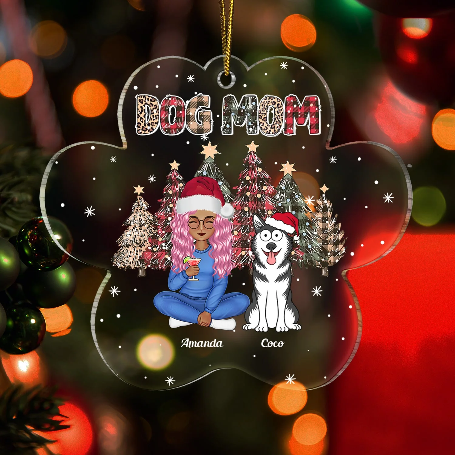 Dog Mom Paw Print - Christmas Gift For Dog Lovers - Personalized Custom Shaped Acrylic Ornament - Image 3