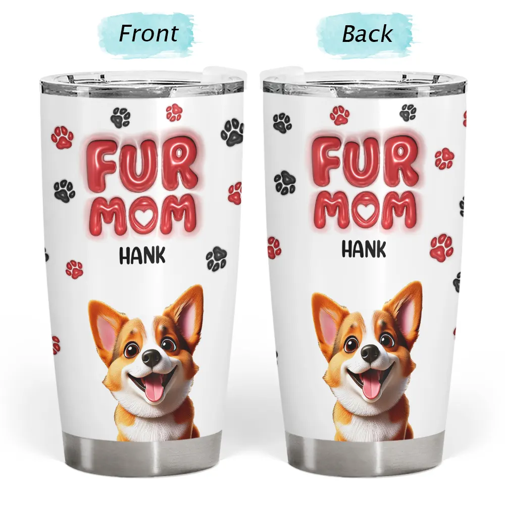 Dog Mom Red 3D Effect - Personalized Tumbler - Image 3