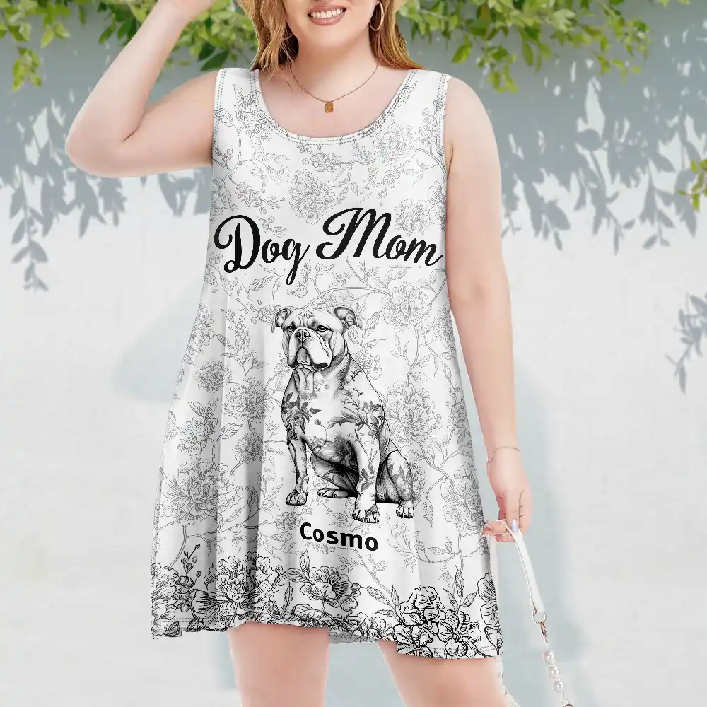 Dog Mom Toile De Jouy Style - Personalized Sleeveless Tank Dress - Image 3
