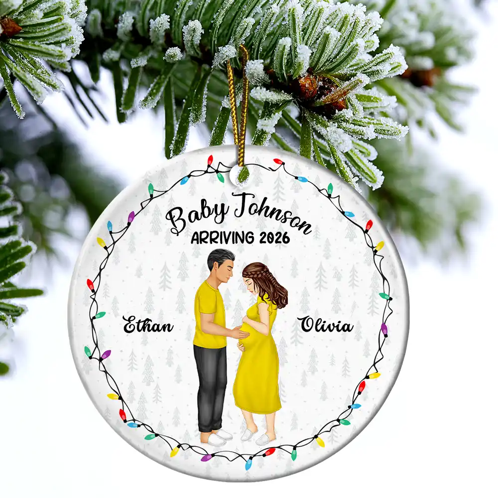 Dog Parents To Human Parents Baby Expecting - Personalized Circle Ceramic Ornament - Image 4
