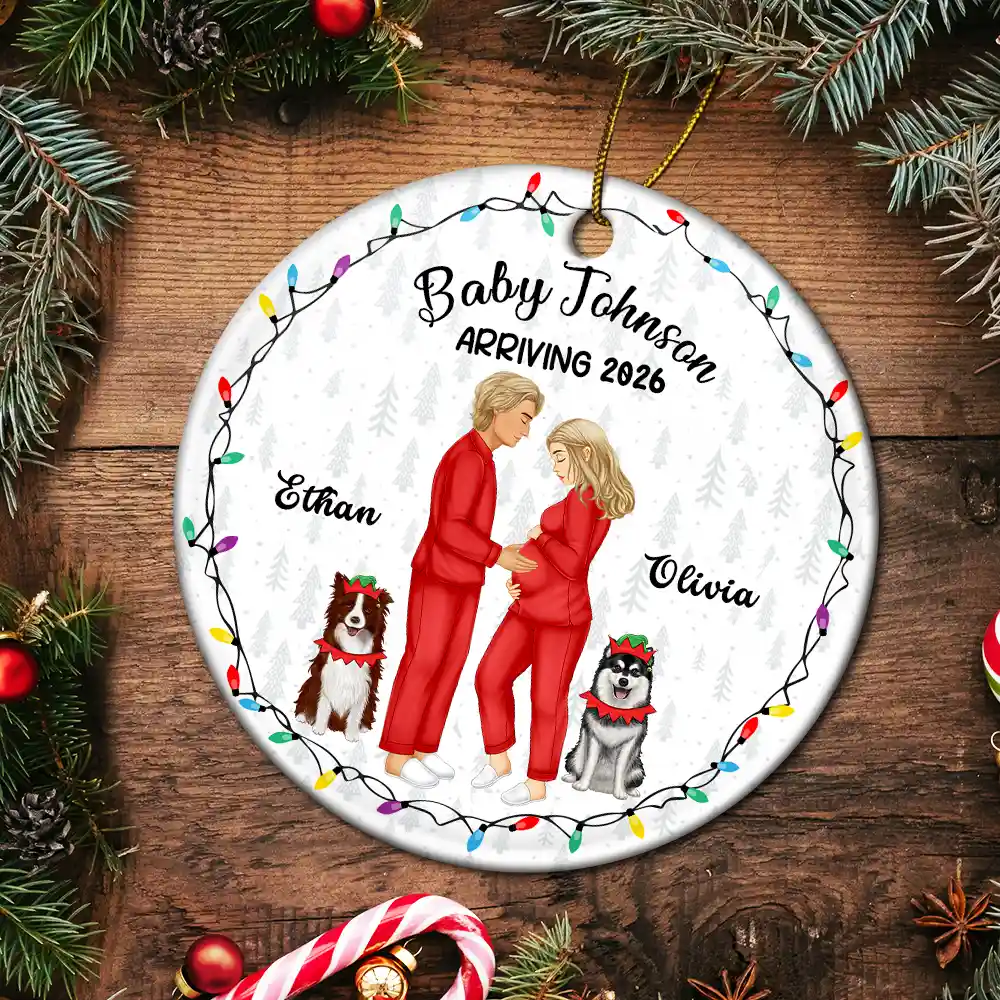 Dog Parents To Human Parents Baby Expecting - Personalized Circle Ceramic Ornament - Image 5