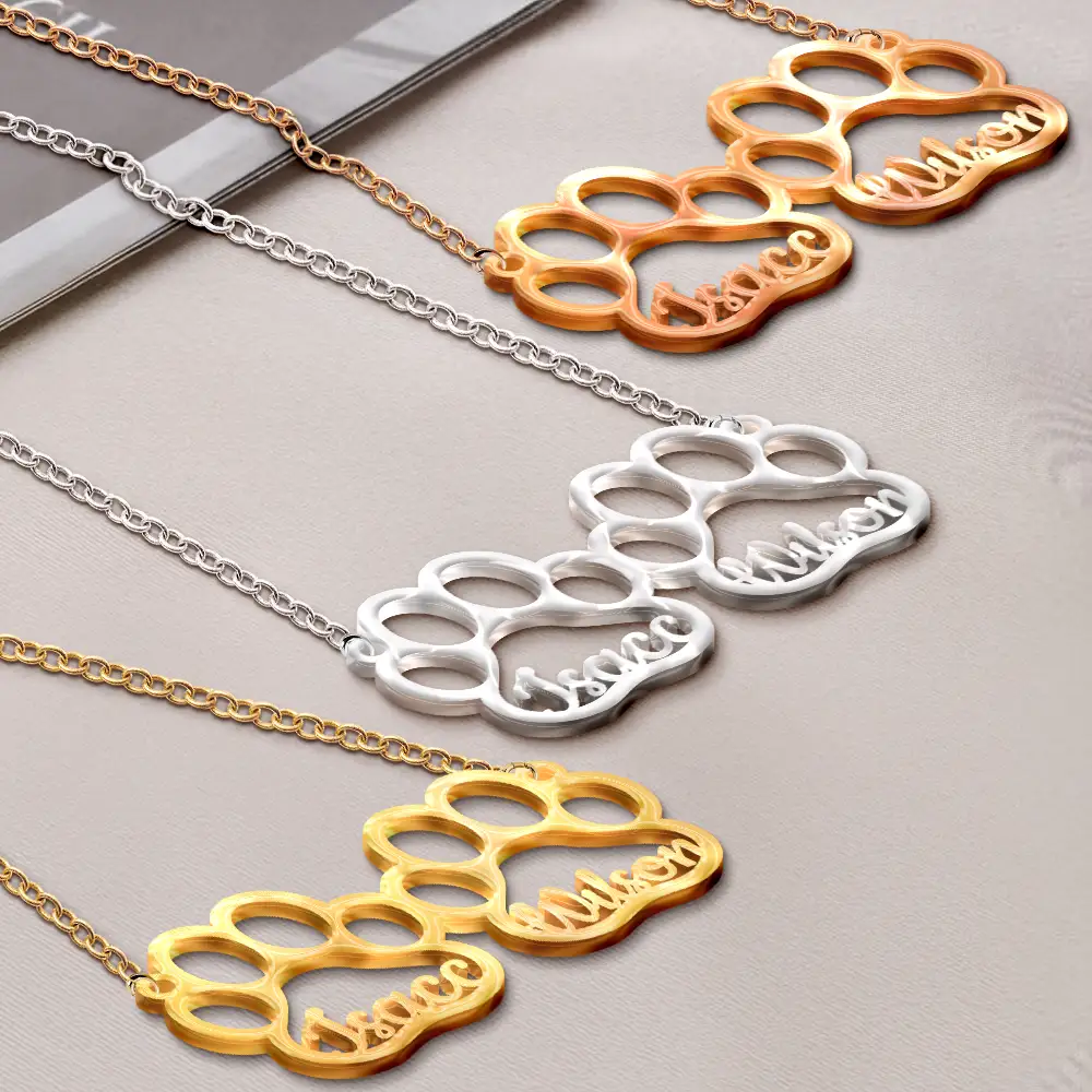 Dog Pet Paw With Name - Personalized Letter Necklace - Image 2