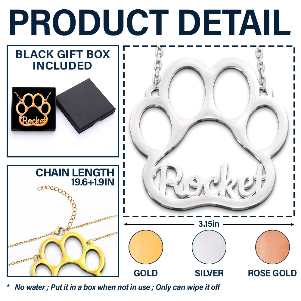 Dog Pet Paw With Name - Personalized Letter Necklace - Image 5